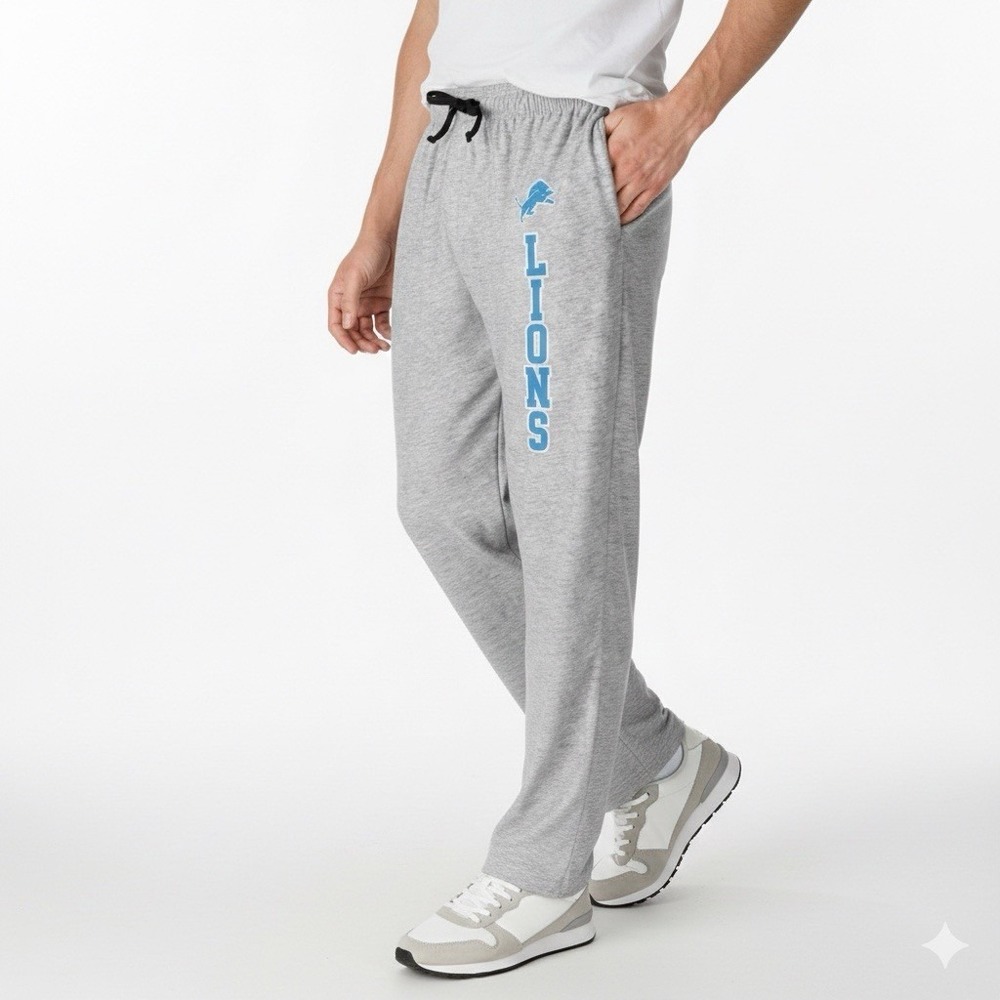 Detroit Lions NFL Team Sweatpants Mens Large Gray‎ Soft Fleece Lounge Jogger
